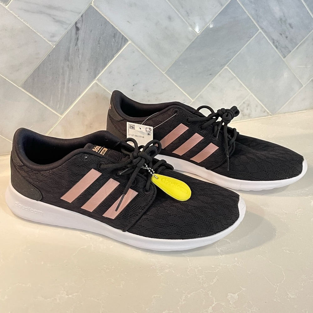 NWT Black & Rose Gold Adidas QT Racer Running Shoes 👟 11